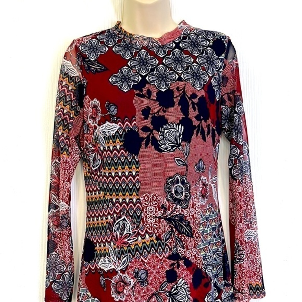 Enfocus Studio - Beautiful Printed Burgundy Floral Mesh Maxi Dress Size 8 - Picture 3 of 11